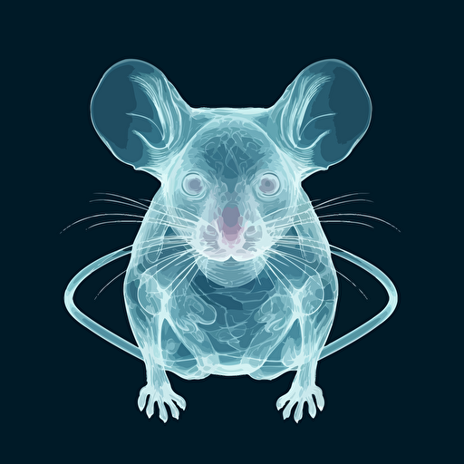 a laboratory mouse vector art, the mouse is made from transparent gel. the brain of the mouse is exposed and visible in the head of the mouse and the brain is white