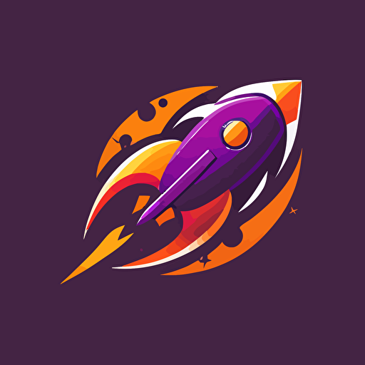 simple, iconic, flat, vector logo, rocket company, with rocket part design elements, purple and orange color
