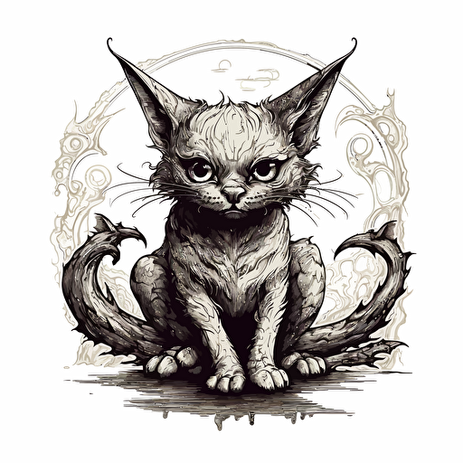 The Bat-cat' By Albert Joseph Pénot inspired illustration vector of horror cat, no color, no shading, black and white, white background