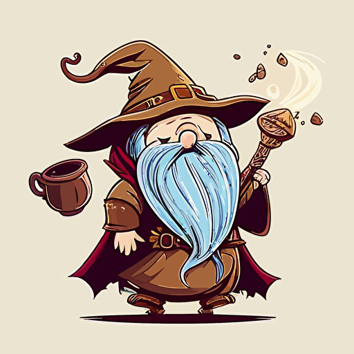 vector art, cartoon style coffee bean as wizard with wand and robe v5 ar 16:9