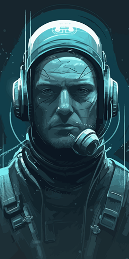 a close up of a person wearing a space helmet, cyberpunk art, inspired by Tom Whalen, handsome humanoid, thin gray antennas, vector artwork, martin ansin
