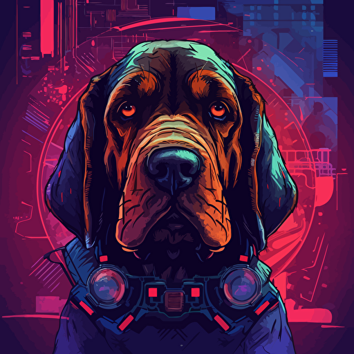 vector art of bloodhound dog in Cyberpunk style