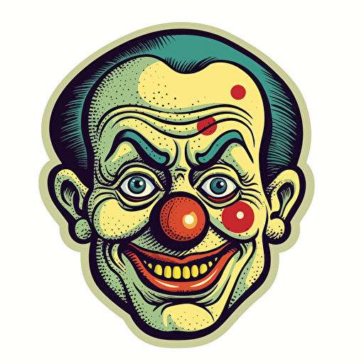 1970s clown, cartoon, vector, sticker, creepy, horror, strange