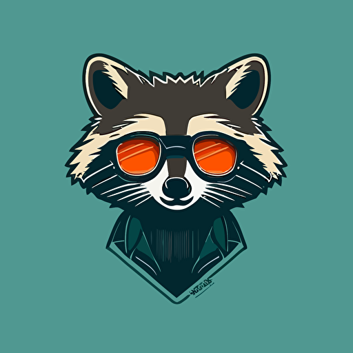 Minimalist happy cut racoon with sunglasses logo, vector logo