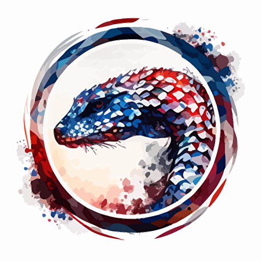 vector art of a diamondback rattlesnake, red, white and blue harsh contrast lighting circle frame white background niji 5