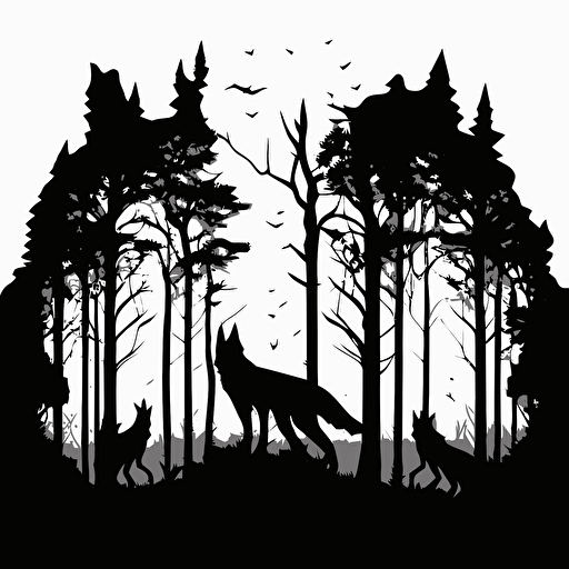 incredible looking cerberus in asain forest at night, vector logo, vector art, emblem, simple cartoon, 2d, no text, white background