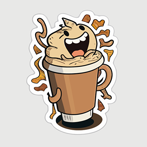 Latte, Sticker, Excited, Warm Colors, Pixar, Contour, Vector, White Background, Detailed