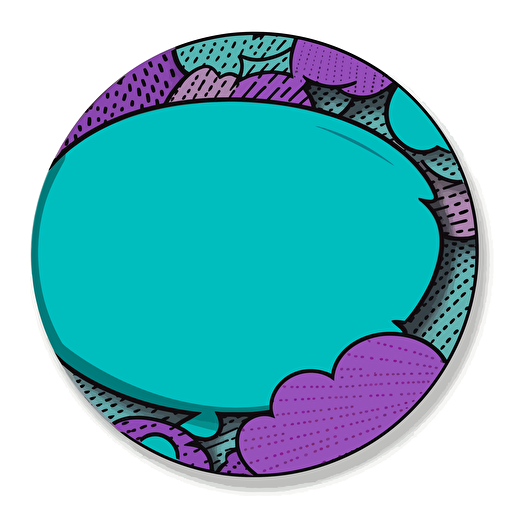sticker of empty speech bubble in purple teal circle on a white background, vector, by Charles Burns,