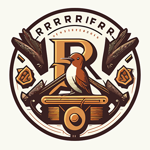 "R", carpenter tools emblem, Tom Whalen, flat, whimsical, Minimal, Contour, Vector, White Background, Detailed ar 1:1