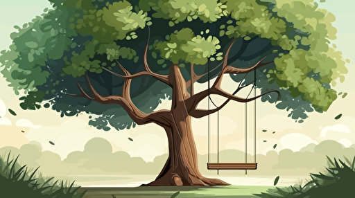 big beautiful tree with swing, vector ilustration