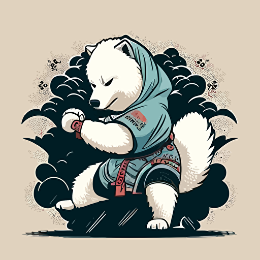 vector illustration style of Samoyed as a ninja
