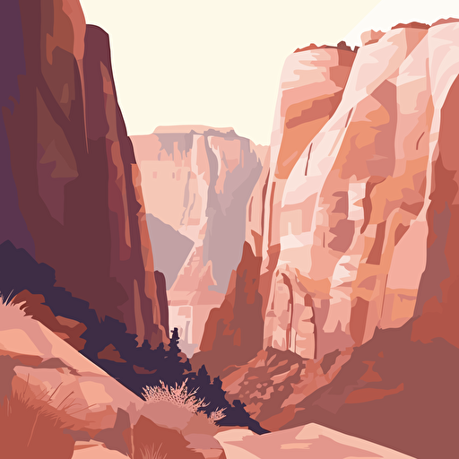 minimalistic vector art, Zion National park, sandstone cliffs, pink red and cream colored stone, vector art,