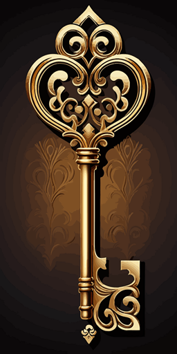 basic golden key, vector art, opaque background ::