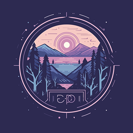 logo design, flat 2d vector logo of frodo, muted purple and blue colors, 80s, lord-of-the-rings-inspired