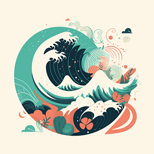 vector illustration, flat illustration, simple colours, surf wave