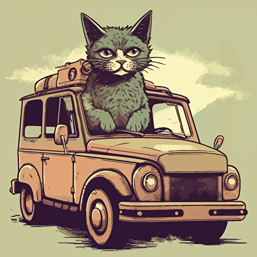 vector art style, cat driving a Toyota, in the style of Michael Parks