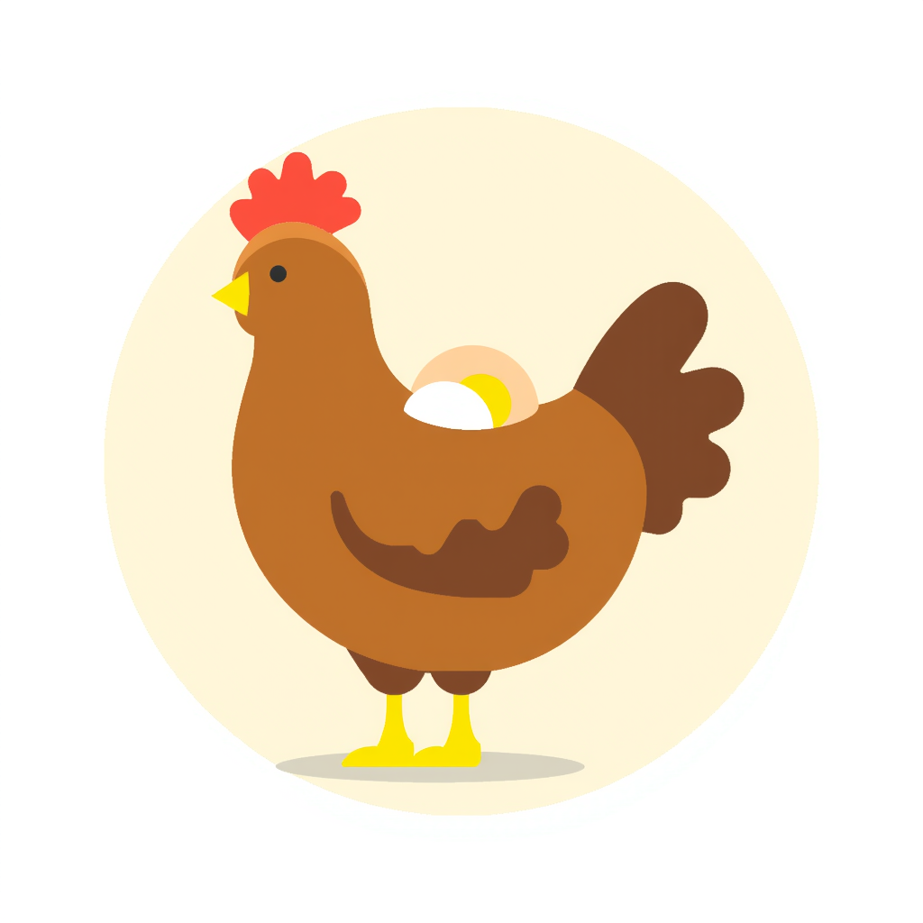 a chicken laying an egg