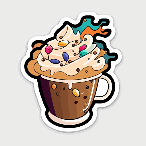 Cappuccino , Sticker, Playful, Electric Colors, Cartoon, Contour, Vector, White Background, Detailed