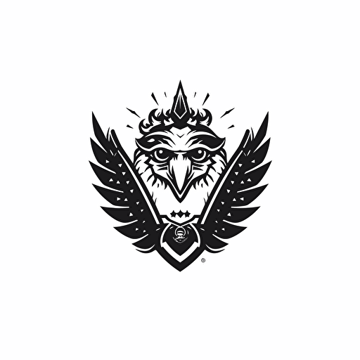 Eagle Shape, Crown, icon, simple, logo technique, comic vector illustration style, flat design, minimalist icon, flat, adobe illustrator, black and white, white background