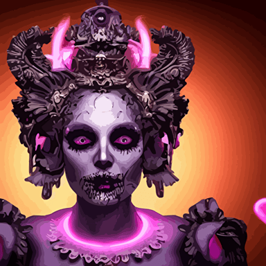 beautiful detailed 3d matte painting female goddess dead ominous magical realism texture seductive erotic tempting beautiful face intricate ornate black gold neon pink smoke swirls royally decorated 3d sculpture skull skeleton whirling smoke embers adornements 8k