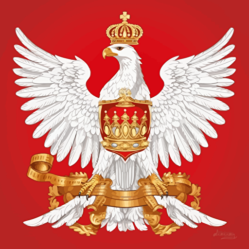 detailed vector image of white eagle with a golden crown and tallons with no extra emblems on red background