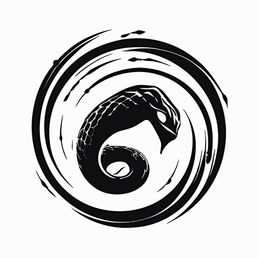 simple, modern iconic logo of snake spinning on itself black vector, on white background
