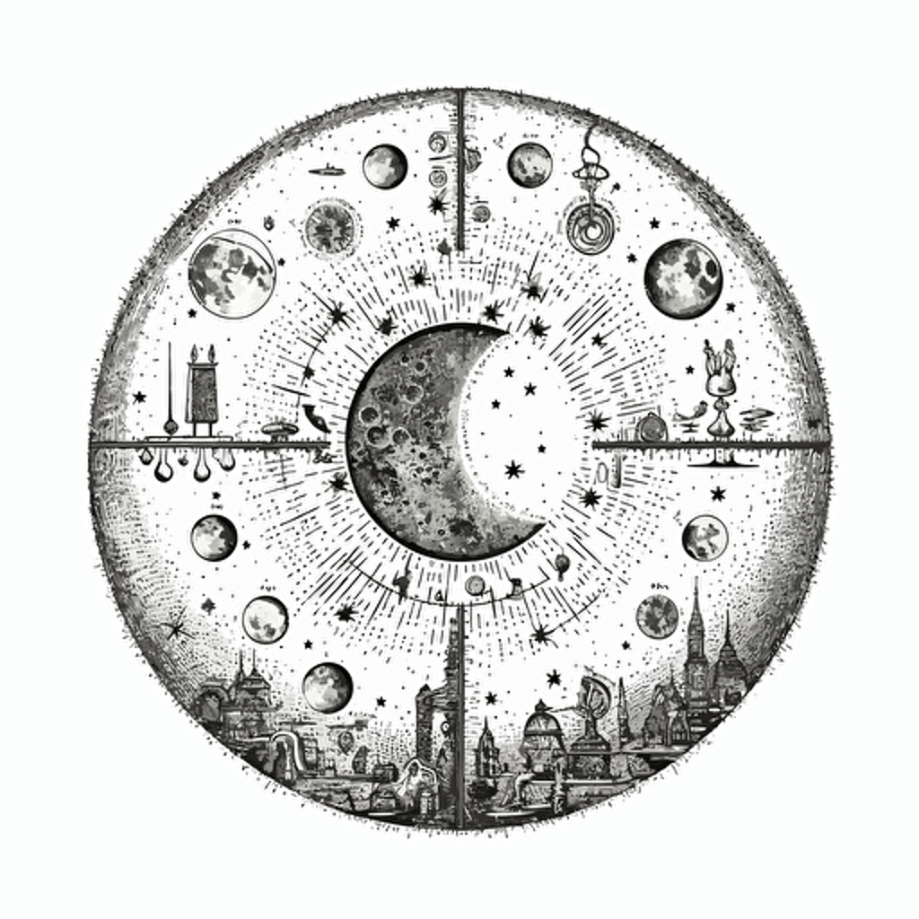 a detailed illustration of the phases of the moon with celestial elements super detailed vector design on white background