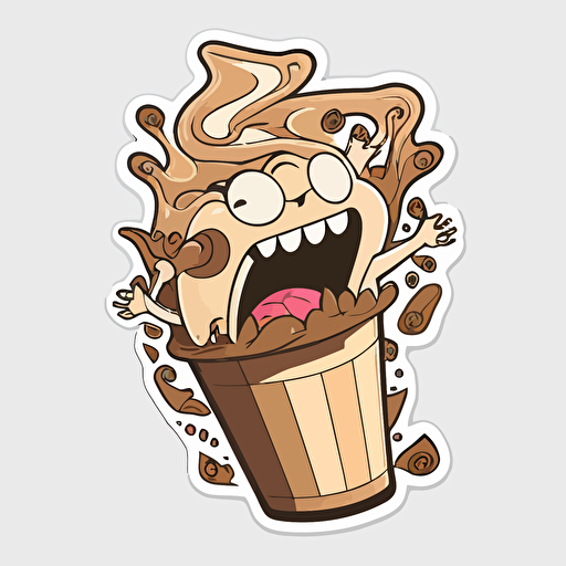 Latte, Sticker, Excited, Warm Colors, Pixar, Contour, Vector, White Background, Detailed