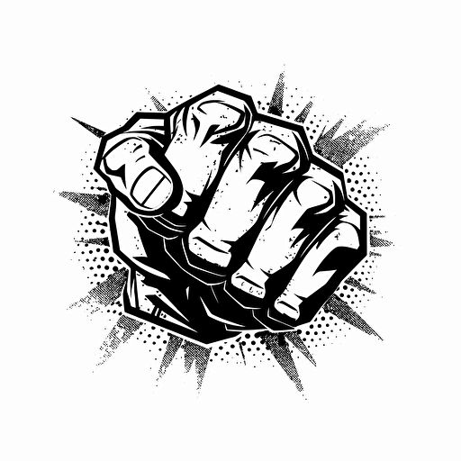cyber fist, very simple, black and white, vector
