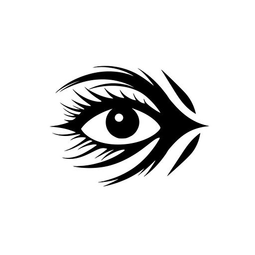 abstract iconic logo of a cartoon eye with questionmarks as lashes , black vector, white background