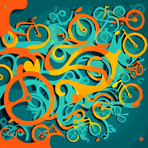 detailed vector illustration of pattern made of many bicycles flowing abstract