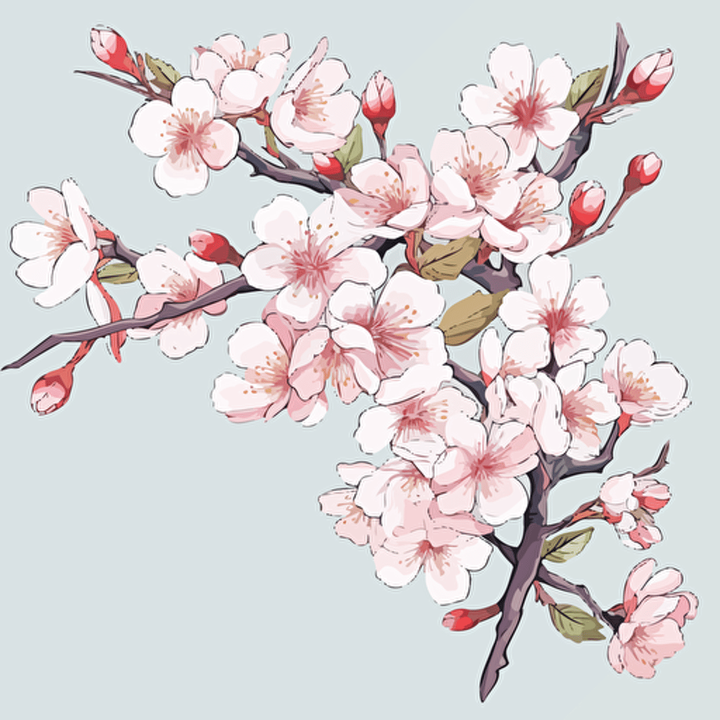 vector art, white backround, white japanese cherry blossoms