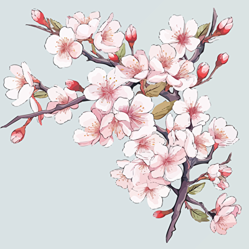 vector art, white backround, white japanese cherry blossoms