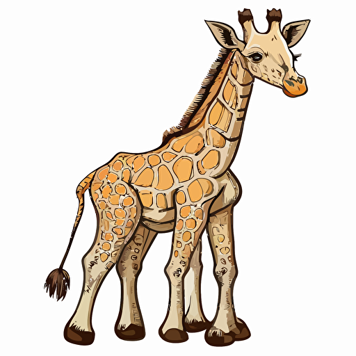 cute drawing of a giraffe whole body, vector , for kids