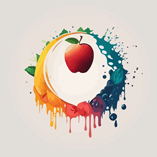 circle logo, waterfall flowing and splashing fruit, clean design, 4h, hd, vector, ultra minimalist