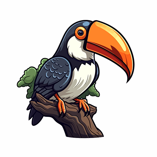 vector logo style,angry tucan mascot ,simple,vector art,sitting on a tree,emblem,sticker
