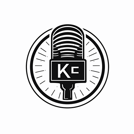 logo of mic with letter K, two colours, black and white, contrast, simple vector, strokes, minimalist