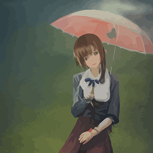 art d jun mo xiang tong xiu 3d portrait stern schoolgirl japanese maid clothes long stockings sits wet grass japanese underwater street anime vintage colors polaroid foggy volumetric light cinematic render rending artstation oil painting