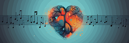 Music brain heart education emotions, concept, illustration, vector art