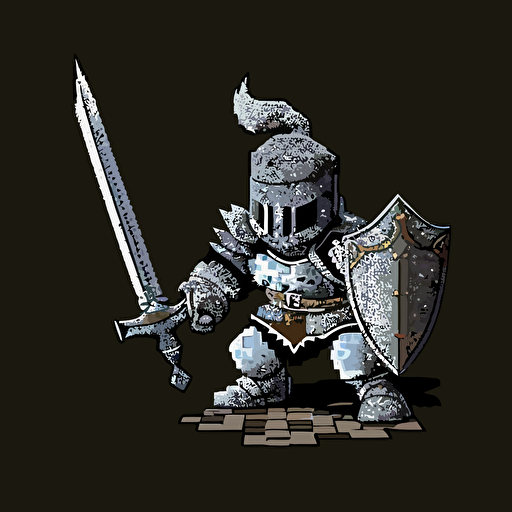 16bit fright knight, white on black background, no shading, 2D, vector, 3:4