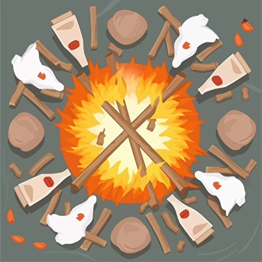 birds eye view of a campfire, vector