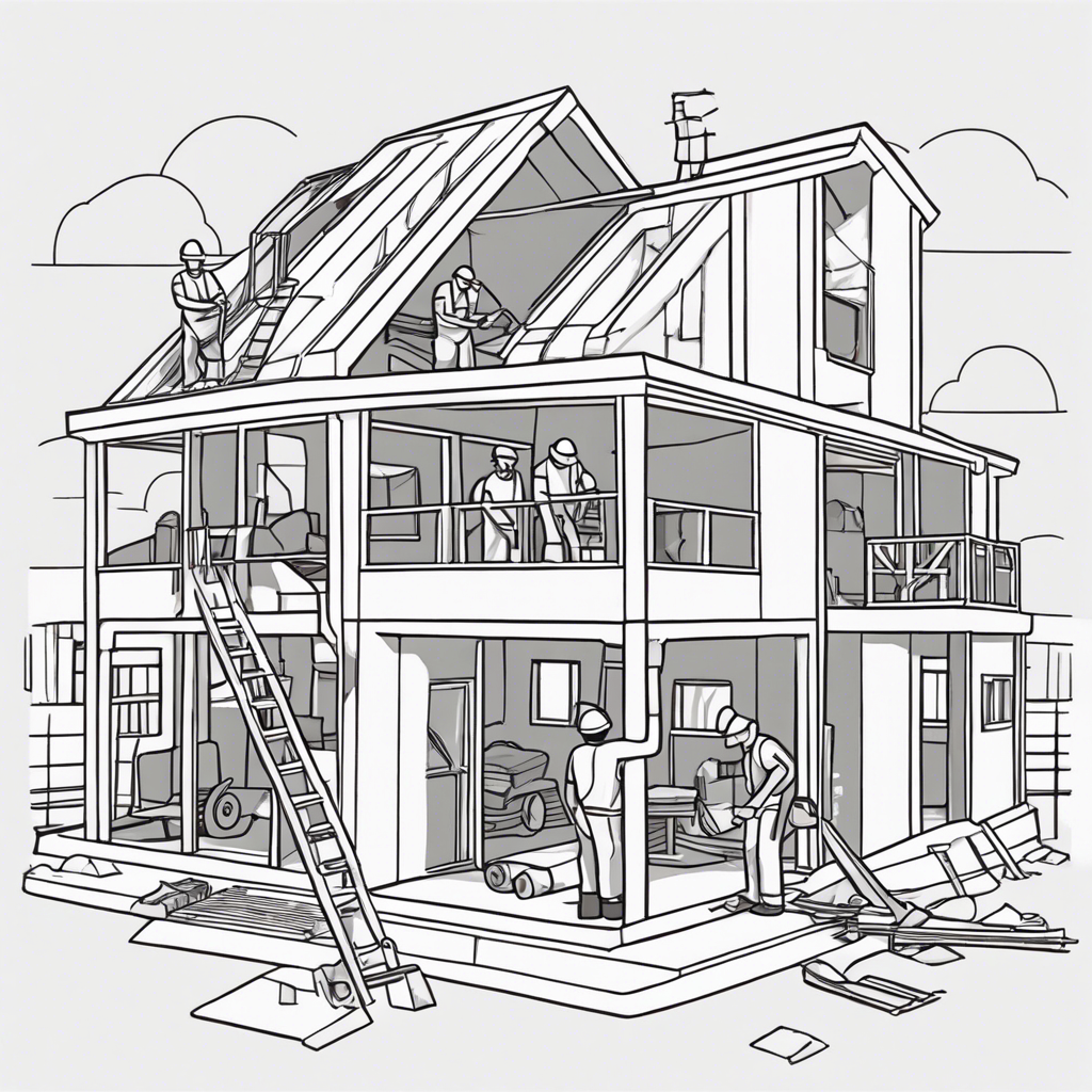 Construction worker building a new house., illustration in the style of Matt Blease, illustration, flat, simple, vector
