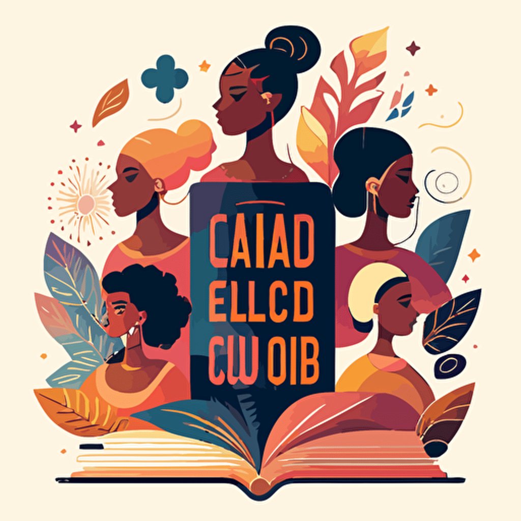 flat vector art, logo for book club, multicultural, diverse, diverse books with magic