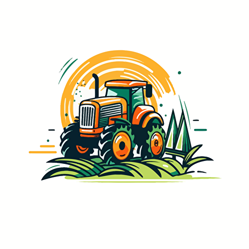 single Vector logo tractor and farm, white background