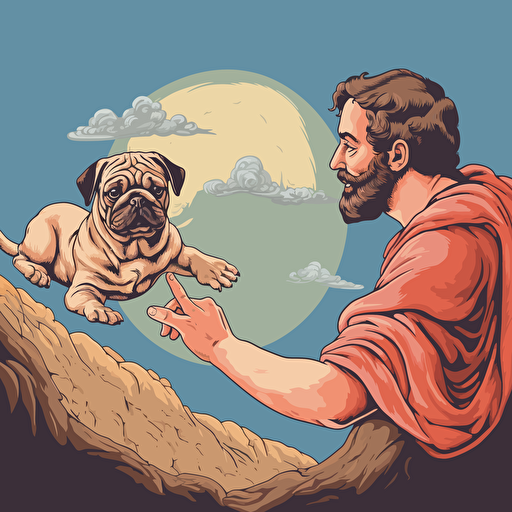 A Vector illustration of the creation of Adam by Michelangelo but instead of Adam a Pug