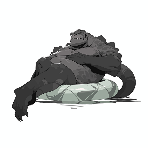 The Creature fromt eh black lagoon relaxing on a pool float. Vector icon, white background rtx on