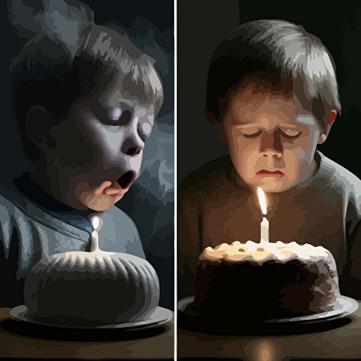 a young boy blowing out candles on a birthday cake, and the candles look like viral vectors