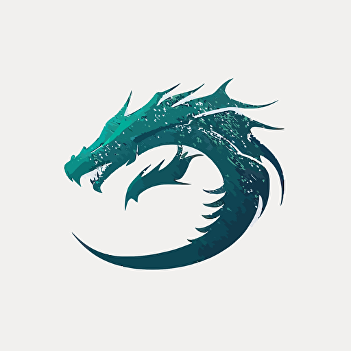 Minimalist iconic logo of sea serpent, blue emerald color, vector, on white background