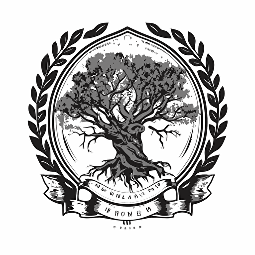 a black and white vector logo of an oak tree with branches forming a crown