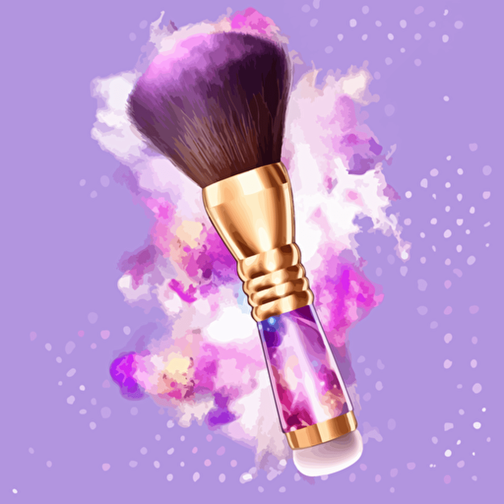 luxury expensive makeup brush, big brush, pink purple, golden body, illustration, vector art, 2d game art, transparent background